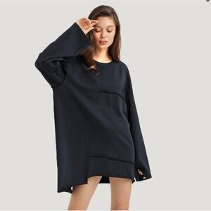 NAP Loungewear‎ Black Asymmetric Deconstructed Oversized Sweatshirt Medium